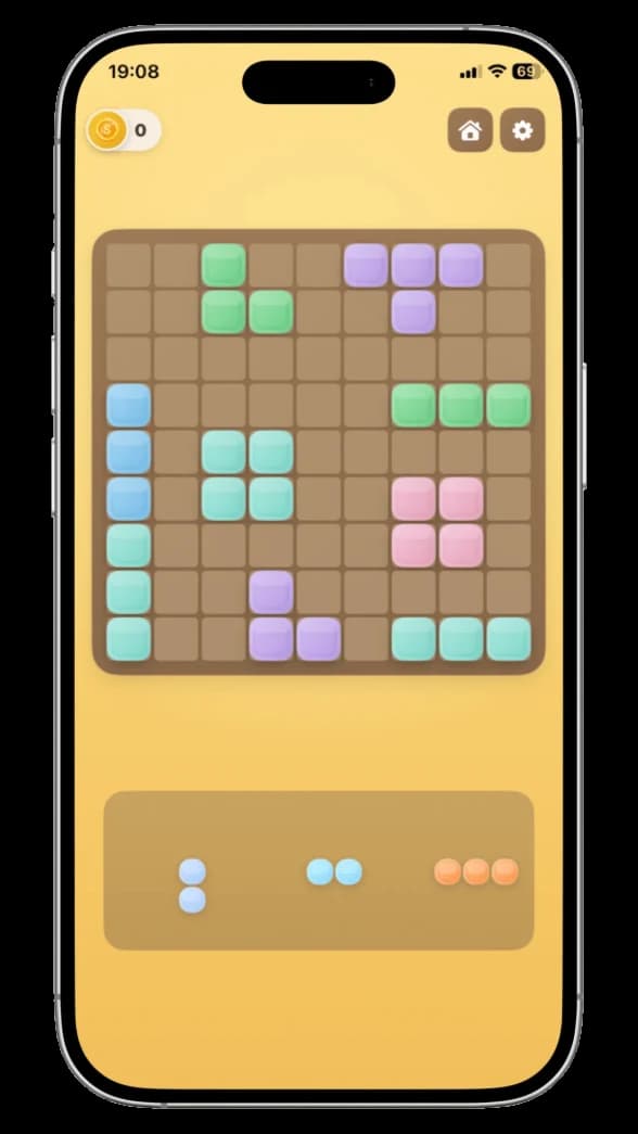 Game board with colourful blocks in Block Puzzle