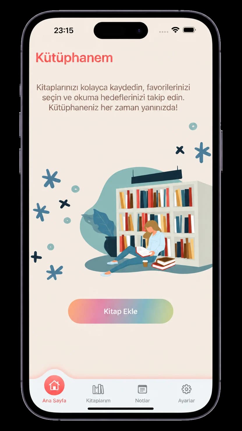 Home screen of the Kütüphanem app