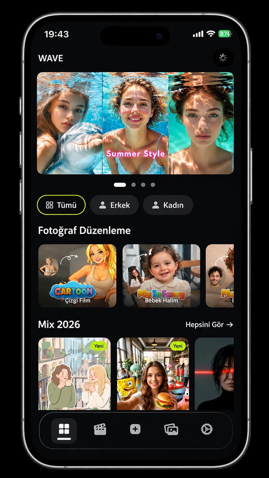 Home screen of the Wave AI app