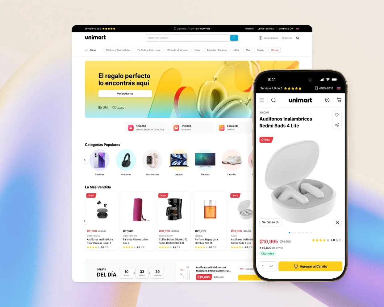 Desktop and mobile views of an e-commerce website